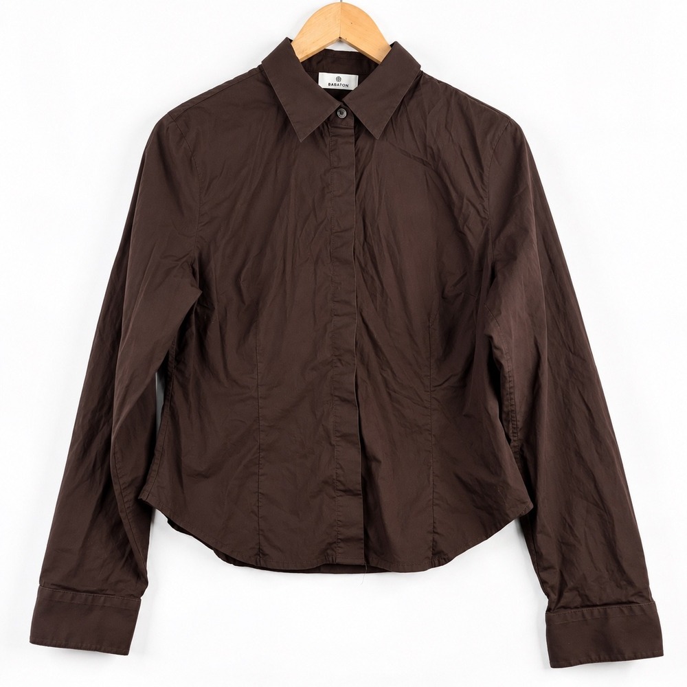 Babaton Aritzia Brown Cotton Stretch Button Down Shirt Large 128562